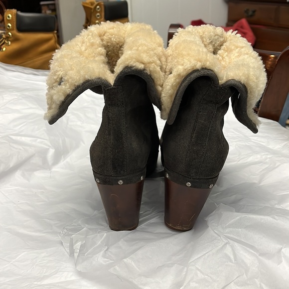 UGG Lynnea Shearling Studded Boots, Charcoal gray suede, wooden heels - Picture 7 of 12